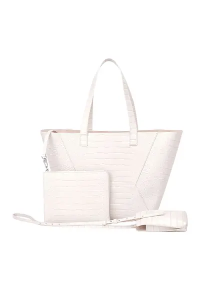 Geanta shopper cu model crocodil - Alb