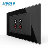 Priza dubla audio, RCA, 4M, cu rama sticla Negru