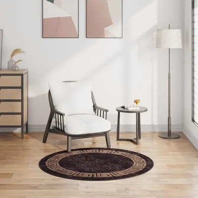 vidaXL Covor lavabil, negru și auriu, φ120 cm