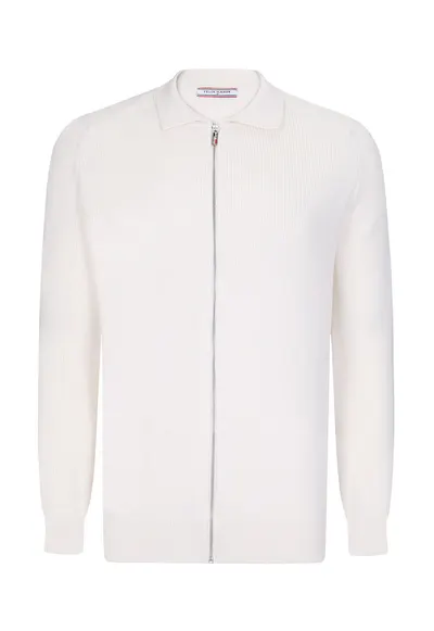 Cardigan cu fermoar si maneci raglan - Alb optic