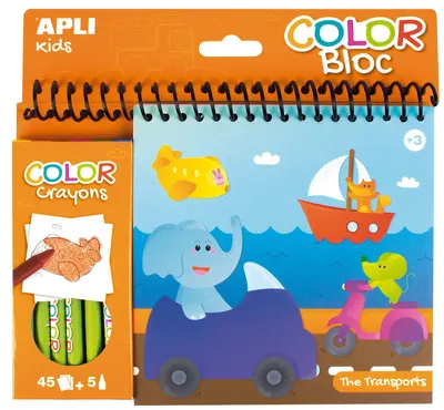 Carte de colorat Apli - Transport, 45 pagini + 5 pasteluri