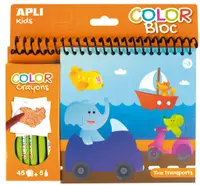 Carte de colorat Apli - Transport, 45 pagini + 5 pasteluri