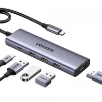 Hub Usb-C Ugreen Cm511 (15596), 3 X Usb-a 3.0 - 1 X Usb-C - 1 X Hdmi, Gri