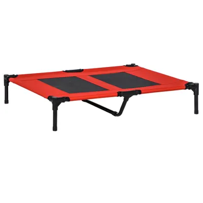 PawHut Pat pentru Câini Înălțat, Pat Mare Pentru Câini de Călătorie cu Greutate de Până la 30 kg, 91,5x76,2x18 cm, Roșu | Aosom Romania