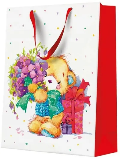 Pungă cadou PAW - Teddy Bear with Flowers, 30 x 41 x 12