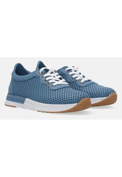 Pantofi sport din piele cu detalii perforate si sireturi