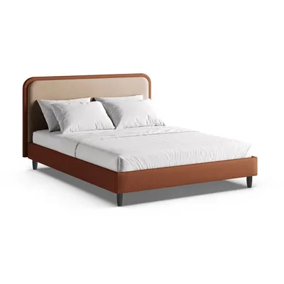 Pat matrimonial cărămiziu tapițat cu somieră 200x200 cm Aveline – Micadoni