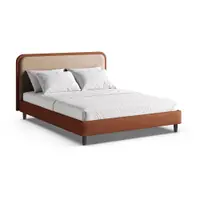 Pat matrimonial cărămiziu tapițat cu somieră 200x200 cm Aveline – Micadoni