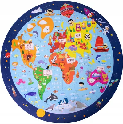 Puzzle circular 48 piese - Harta Lumii