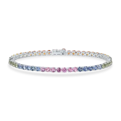 Bratara tennis din aur alb cu safire multicolore de 7.17ct