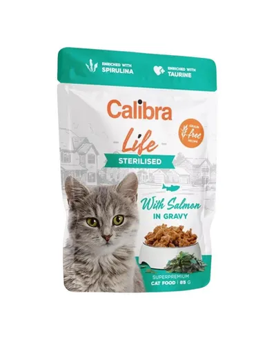 CALIBRA Cat Life Pouch Sterilised Salmon in gravy 85 g plic cu somon pentru pisici castrate/sterilizate