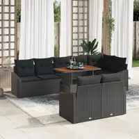 Gossi set de cina pentru gradina , 9 piese cu perne, ratan polyratan negru si acacia