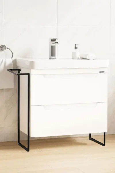 Set Baza front MDF si Lavoar seria 502, cu sertare, cadru metalic, montat, 80 cm, alb