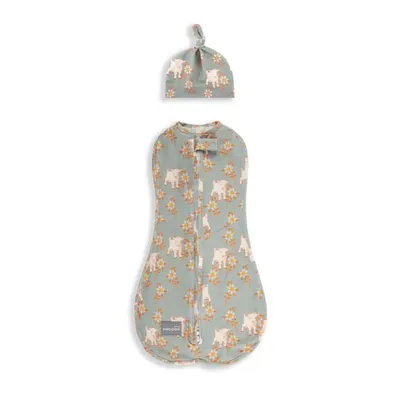 Saculet Swaddle pentru infasat nou nascut Bumbac + caciulita First Step Animale Epoca Sky Blue Sleepee