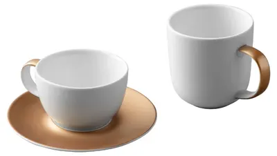 Serviciu din porțelan pentru ceai și cafea BergHOFF – Gem, 3 piese, White & Gold