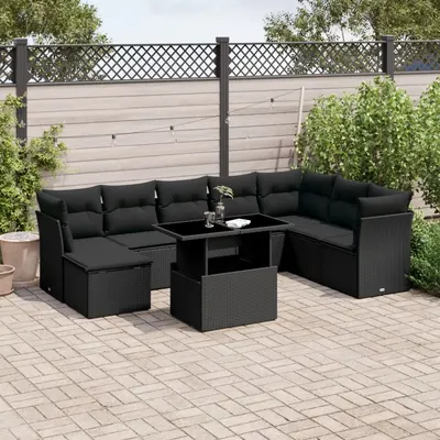 Gossi set mobilier de gradina cu perne, 9 piese, negru, poliratan