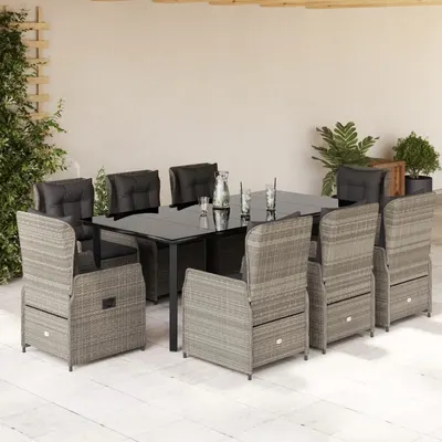 Gossi set mobilier gradina cu perne, 9 piese, gri deschis, poliratan
