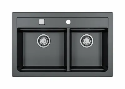 Chiuveta bucatarie compozit doua cuve negru carbon Alveus Atrox 50