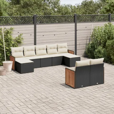 Gossi set mobilier de gradina cu perne, 9 piese, negru, poliratan