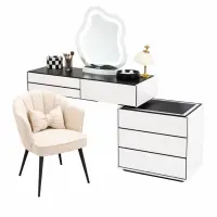 Set AURORA &amp; PEARL &ndash; măsuță de machiaj cu oglindă LED și scaun confortabil 100x40x120