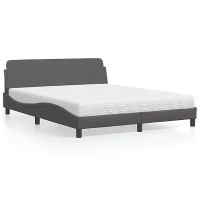 vidaXL Pat cu saltea, Dover, gri, 160x200 cm, piele ecologică