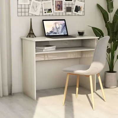 vidaXL Birou, alb extralucios, 90 x 50 x 74 cm, lemn prelucrat