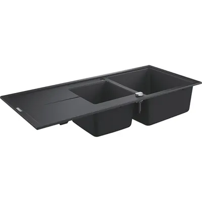 Chiuveta bucatarie Grohe K400 31643AP0, 2 cuve, picurator reversibil, compozit quartz, Negru