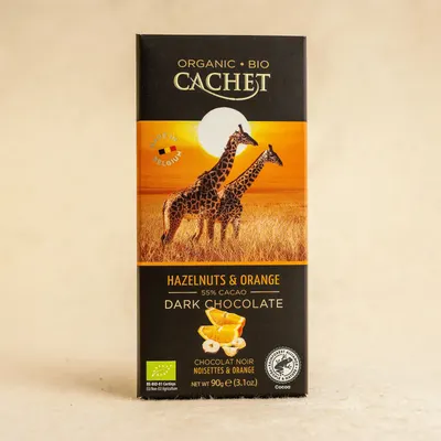 CACHET Ciocolată Neagră cu Alune Portocale 90g ECO