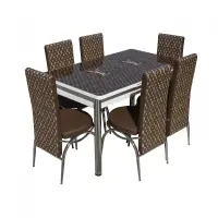 Set Lara, masa extensibila cu 6 scaune print, maro, 130 165x80x79 cm