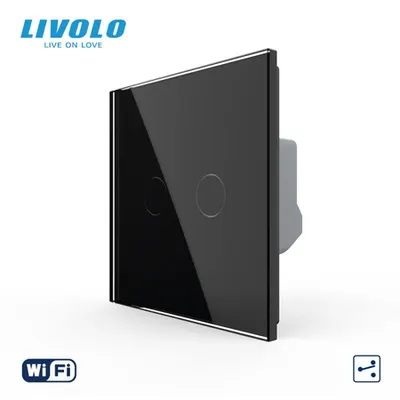Intrerupator tactil dublu WiFi, cap / scara / cruce, cu panou sticla Negru