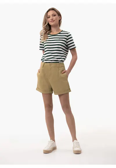 Pantaloni scurti din denim E-Candy pentru femei - bej - Bej
