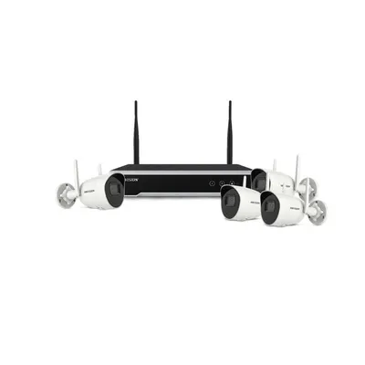 Sistem supraveghere IP WiFi exterior HikVision KIT-HK-WF-4EXT2MP-30IR, 4 camere, 2 MP, audio bidirectional, 4 mm, slot card, IR 30 m