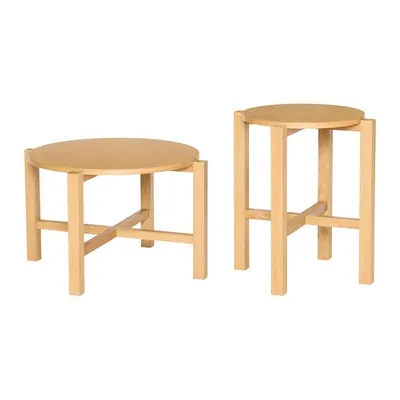 Măsuțe de cafea în culoare naturală 2 buc. rotunde cu aspect de lemn de stejar ø 68 cm Four – Hübsch