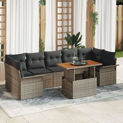 Set de canapele gradina Gossi cu pernite gri ratan, canapea gradina 2 persoane cu depozitare si pernite gri ratan
