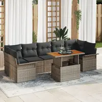 Set de canapele gradina Gossi cu pernite gri ratan, canapea gradina 2 persoane cu depozitare si pernite gri ratan