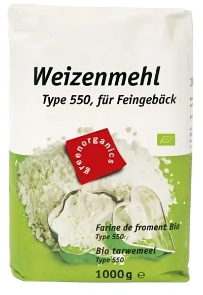 Făină de grâu organică, alb, tip 550, 1 kg, Green