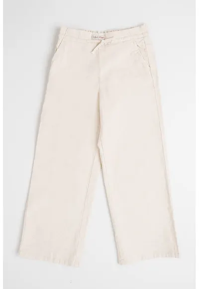 Pantaloni drepti din amestec de in - Bej