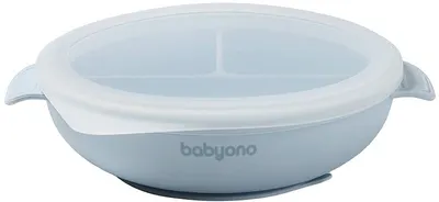 Farfurie din silicon cu ventuză și capac Babyono - Albastră