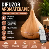 Difuzor de ulei esential, Aromaterapie, Umidificator de aer, Rezervor 500ML, Telecomanda si lumina veghe ajustabila STH-51