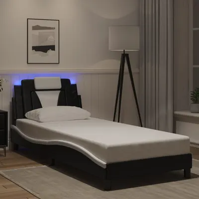 vidaXL Cadru de pat Viana cu LED fără saltea negru/alb 80x200 cm
