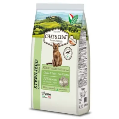 Hrana uscata pentru pisici Chat Chat Adult Sterilized cu pui curcan 14 kg