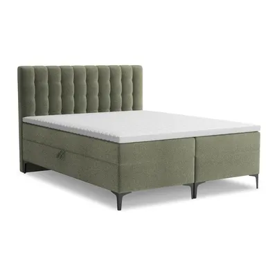 Pat boxspring verde cu spațiu de depozitare 160x200 cm Puhala – Makamii
