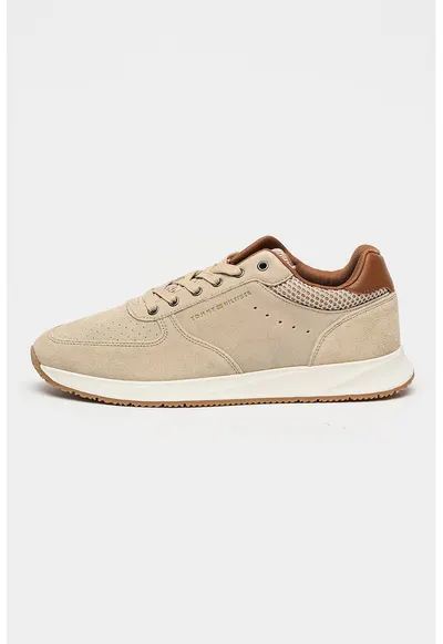 Pantofi sport din piele intoarsa cu detalii perforate Newport - Maro taupe deschis