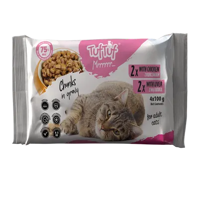 Tuf Tuf Cat- Pachet 4 X Plicuri 100g (2x Pui + 2x Ficat Pui)