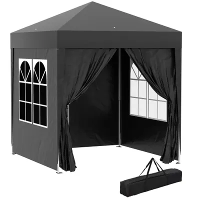 Outsunny Pavilion pliant, cort berărie, 4 pereți laterali detașabili, 2 ferestre, cadru metalic, 2 x 2m, Negru | Aosom Romania