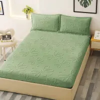 Cearsaf / Husa cu Elastic Cocolino 180x200cm si 2 fete de perna 50x70cm, Verde, flori embosate in relief