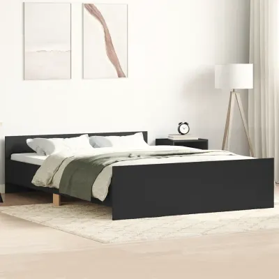 vidaXL Cadru pat cu tăblie de cap/picioare, negru, 135x190 cm