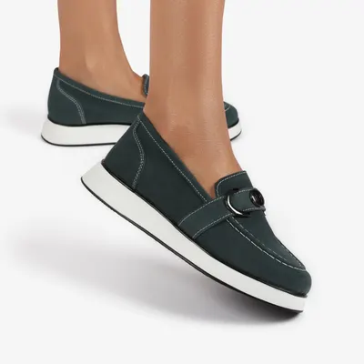 Mocasini dama din Piele Naturala Intoarsa CRL0840 VERDE INCHIS