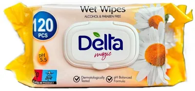 Șervețele umede Delta Magic - Chamomile, 120 buc