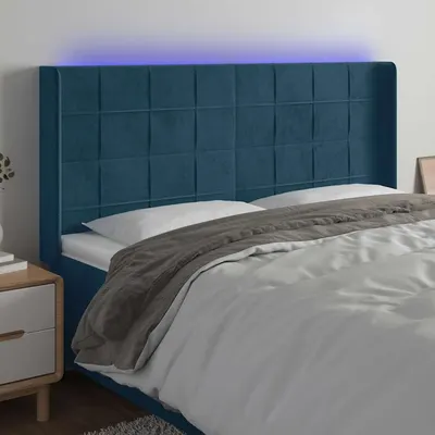 vidaXL Tăblie de pat cu LED, albastru închis, 203x16x118/128cm catifea